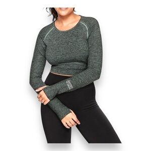 LARGE VICTORIAS SECRET PINK GREEN LONG SLEEVE ATHLETIC ACTIVEWEAR CROP TOP